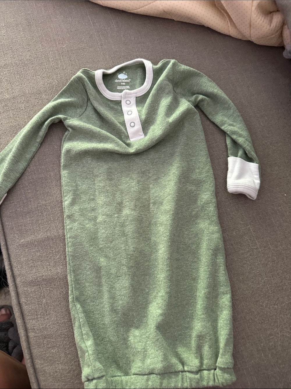 cloud island Green Sleep Gown with White Trim